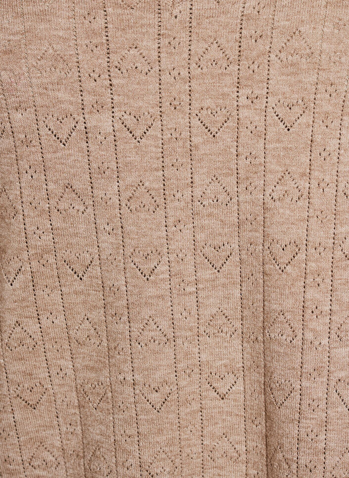 Kortermet strikkebluse med pointellem&oslash;nster, Beige, Packshot image number 2