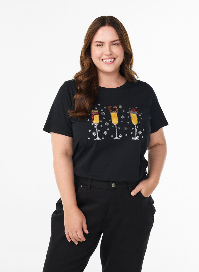 Jule-T-skjorte i &oslash;kologisk bomull, Svart, Model image number 0
