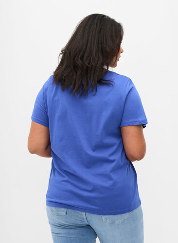 Kortermet T-skjorte i bomull med trykk, Dazzling Blue WAYS, Model image number 1