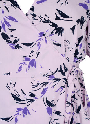 Blomstret omslagskjole med korte ermer, Purple AOP, Packshot image number 2