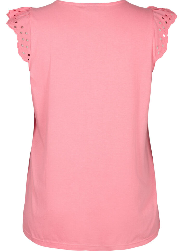 T-skjorte i økologisk bomull med engelske blonder, Strawberry Pink , Packshot image number 1