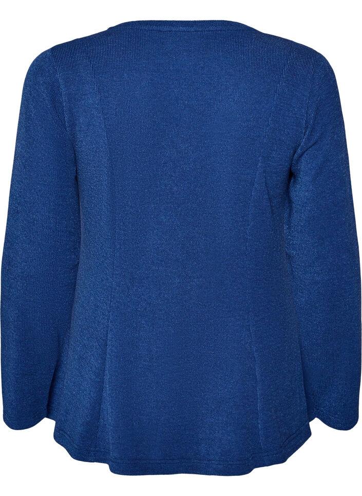 Jersey bluse med ribbet tekstur og A-linje passform, Bl&aring;, Packshot image number 1
