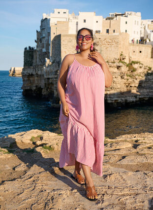 Zizzi Sommerkjole med striper og A-form, Rosa, Image image number 0