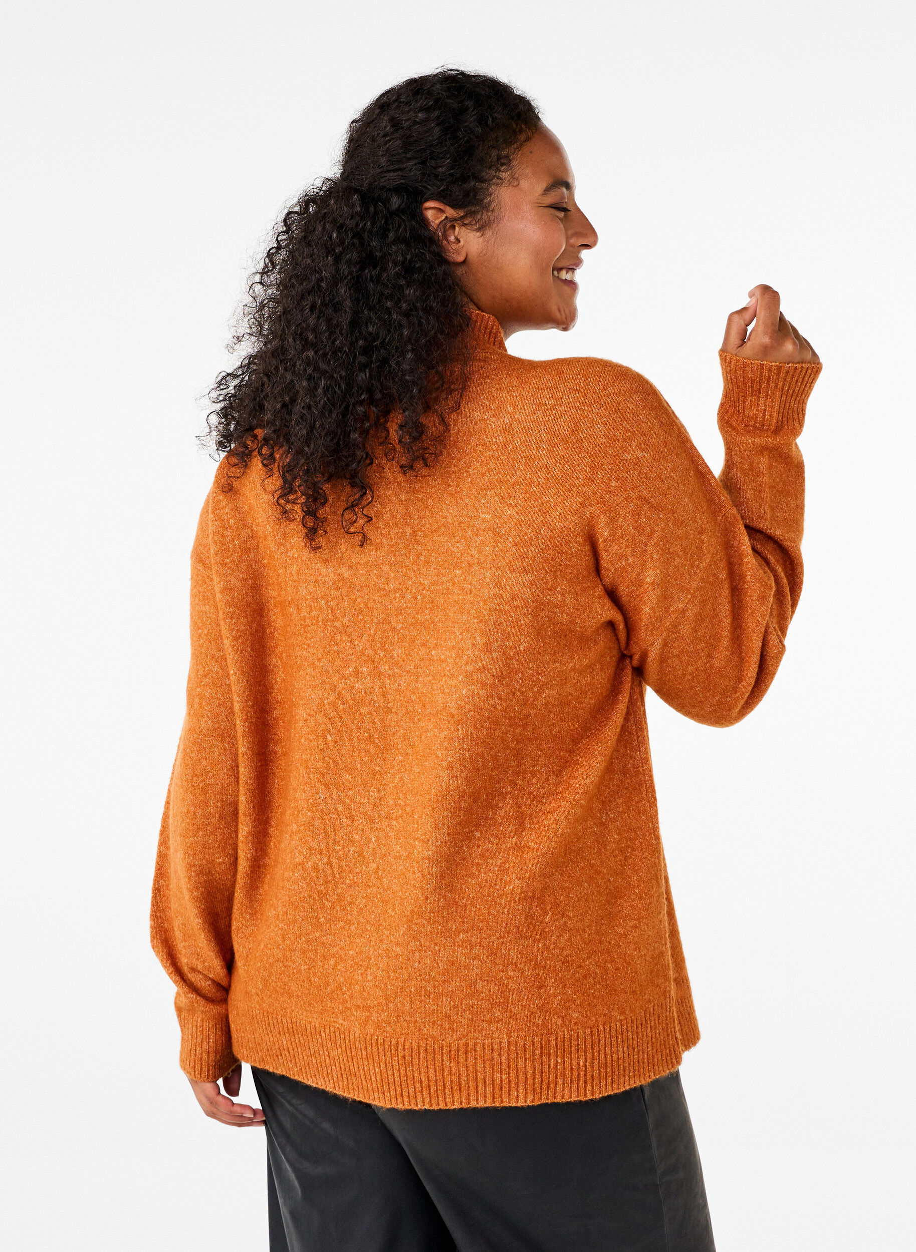 Zizzi Strikket ullbluse med h&oslash;y hals, Autumnal Mel., Model image number 1