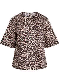 Bluse med stikningsdetaljer og 3/4-ermer, Brun Bluse med stikningsdetaljer og 3/4-ermer