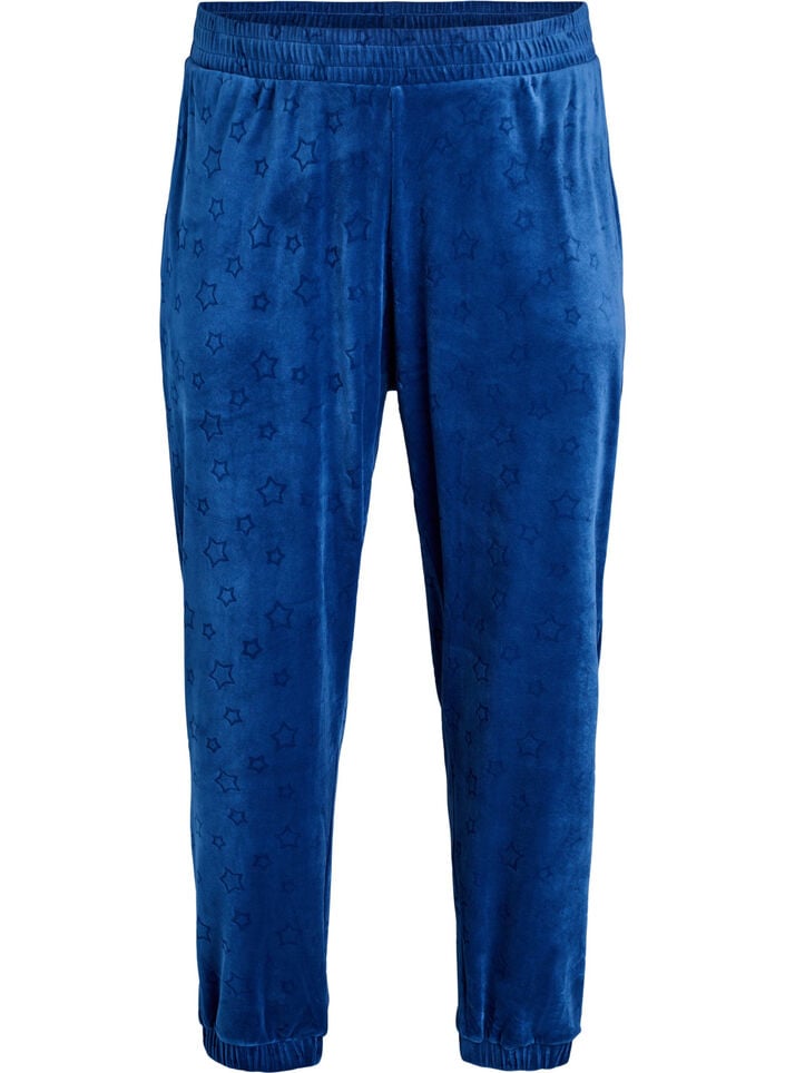 Velurbukser med preget mønster, Blå, Packshot image number 0