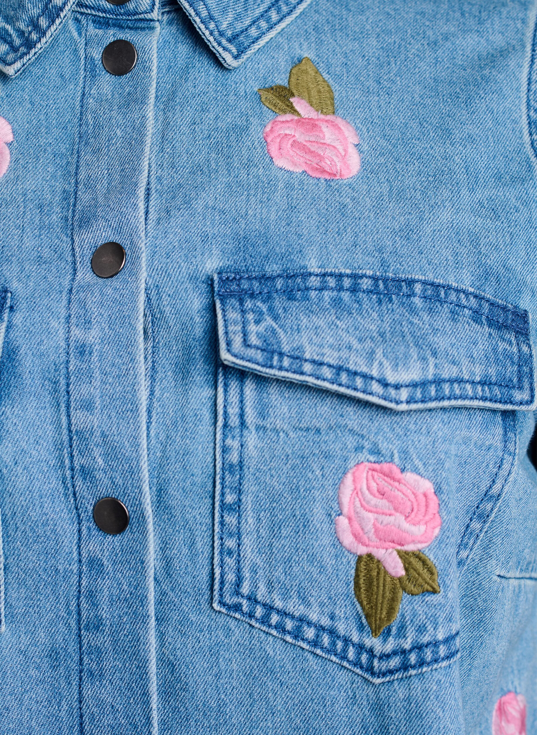 Zizzi Kort denimkjole med broderte blomster, Bl&aring;, Packshot image number 2
