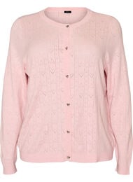 Strikket cardigan med hjerte hullbroderi, Rosa