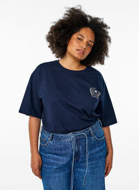 Oversized T-skjorte med ryggprint, Blå Oversized T-skjorte med ryggprint, Blå, Model