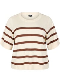 Stripete strikketopp med korte ermer, Birch w. Tiramisu Stripete strikketopp med korte ermer