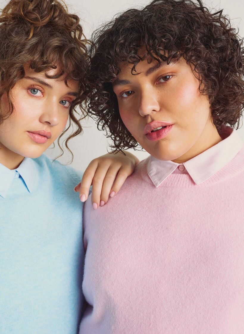 Strikkebluse med korte ermer, Rosa, Image