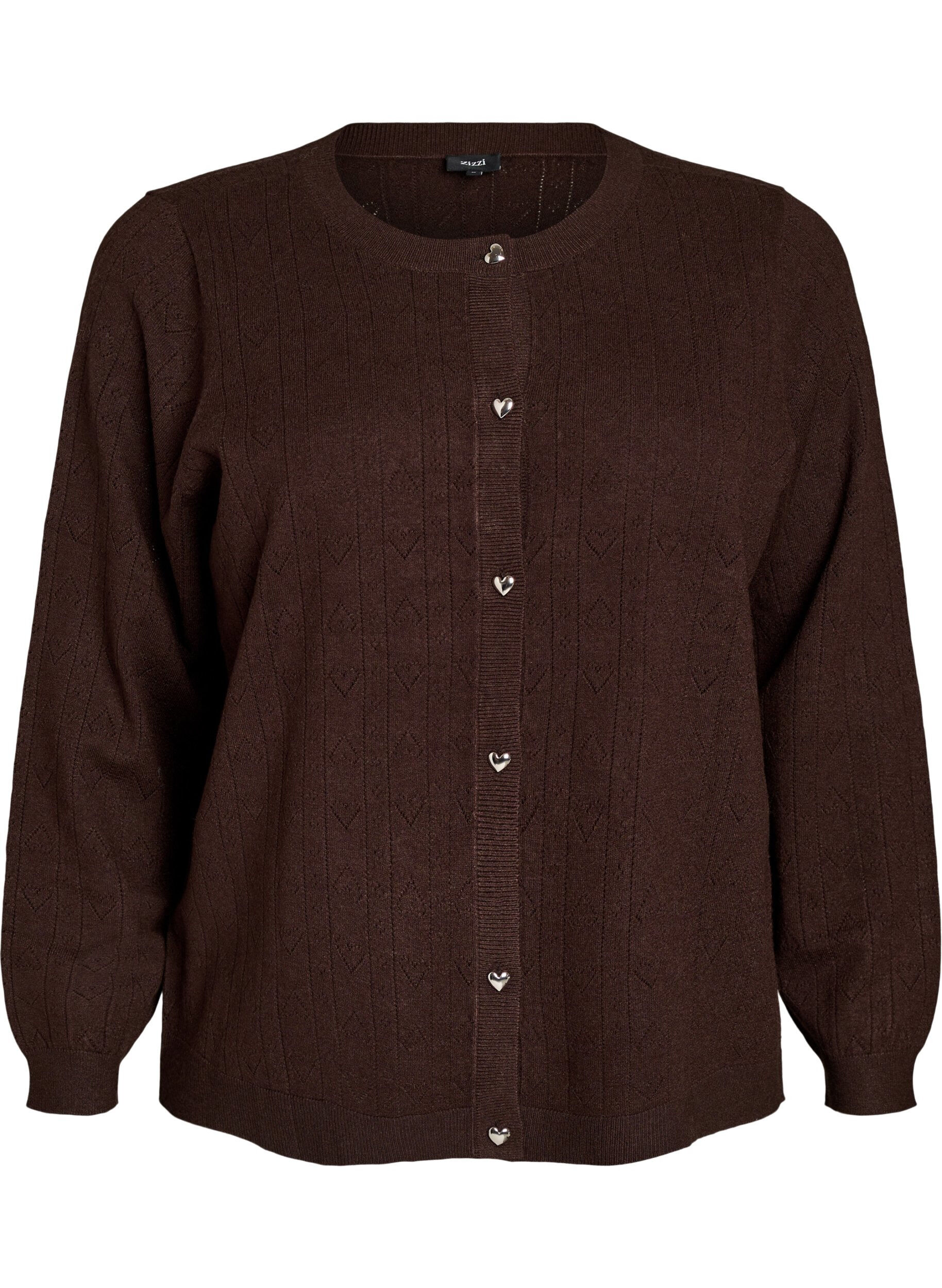 Strikket cardigan med hjerte hullbroderi