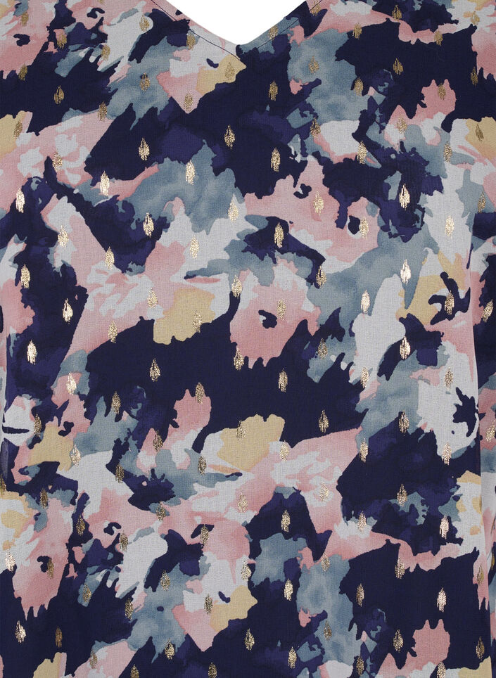 Blomstret bluse med lange ermer og V-hals, Night Sky AOP Flower, Packshot image number 2