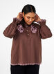 Bluse med broderi og volangdetaljer, Brun, Model image number 0