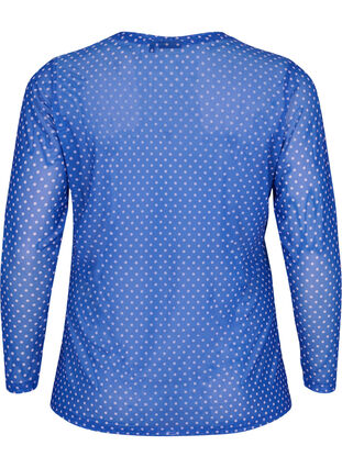 Mesh bluse med mønster, Classic Blue Dot, Packshot image number 1