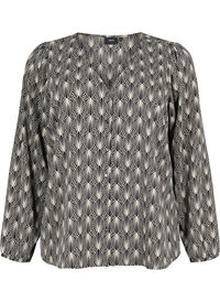 Skjortebluse med v-hals og trykk