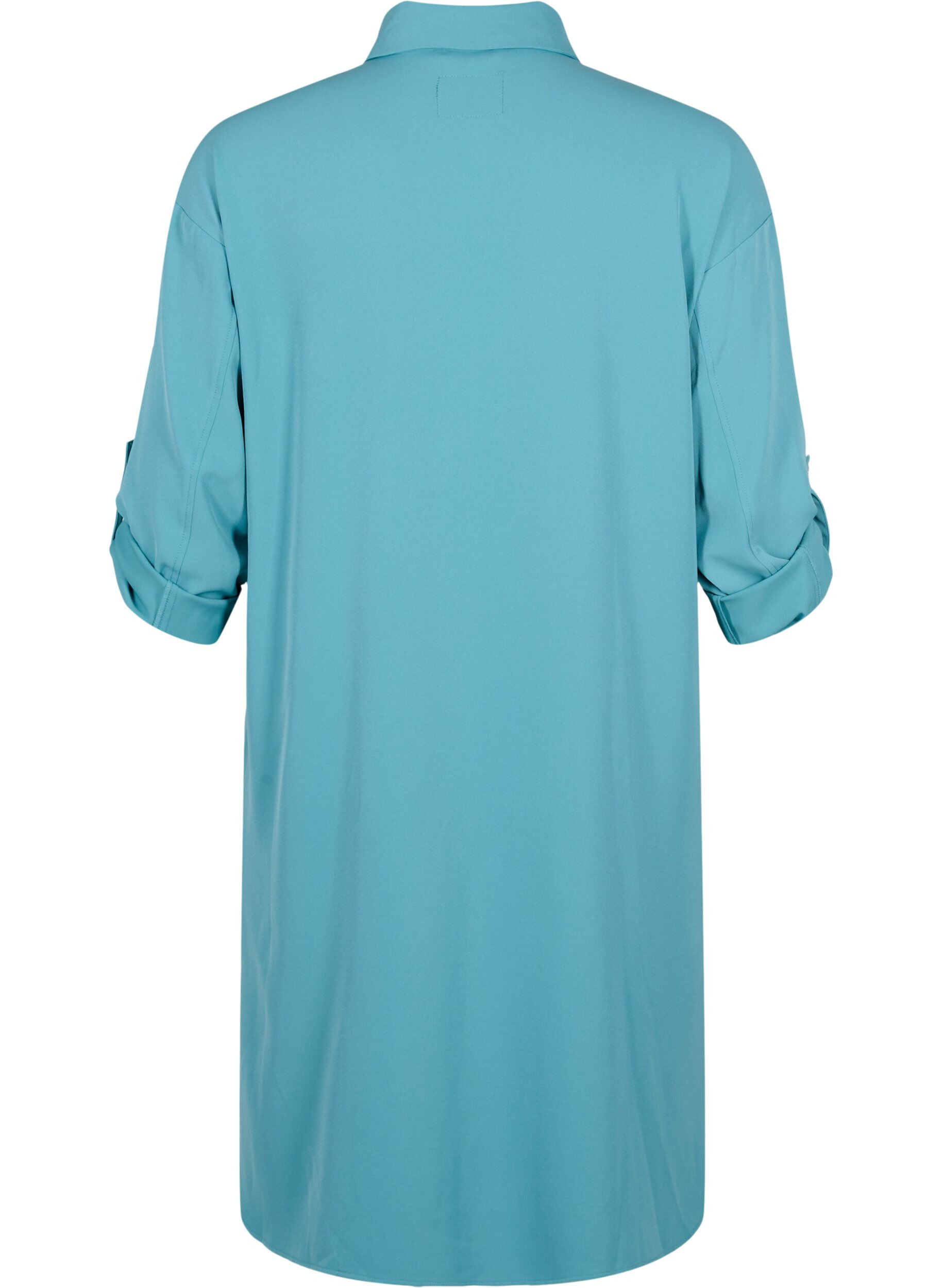 Zizzi Lang skjortejakke med knappelukking, Brittany Blue, Packshot image number 1