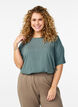 Vevet bluse med korte ermer og rund hals, Gr&oslash;nn, Model image number 0