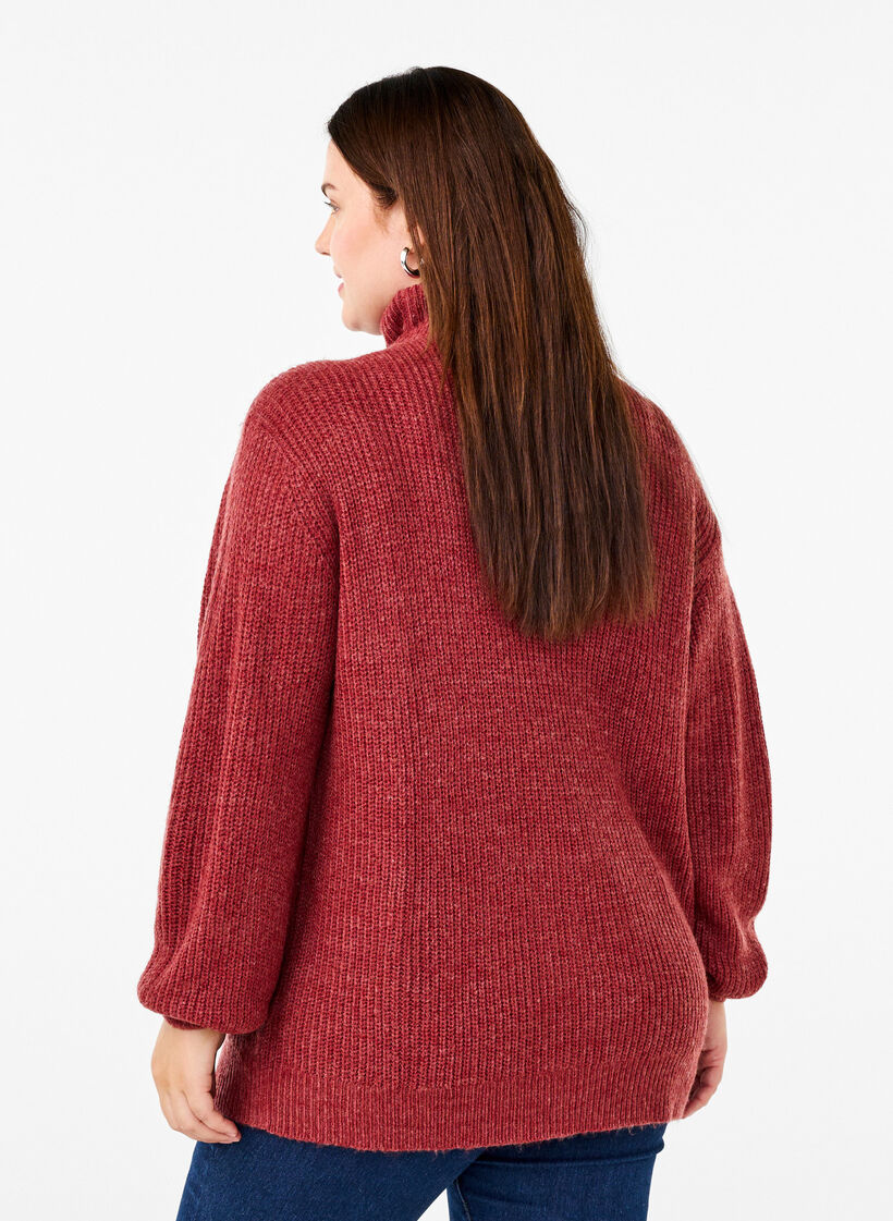 Strikket genser med h&oslash;y hals og glidel&aring;s, R&oslash;d, Model image number 2