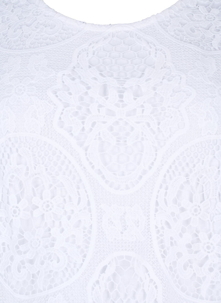 Kortermet festkjole med blonder, Bright White, Packshot image number 2