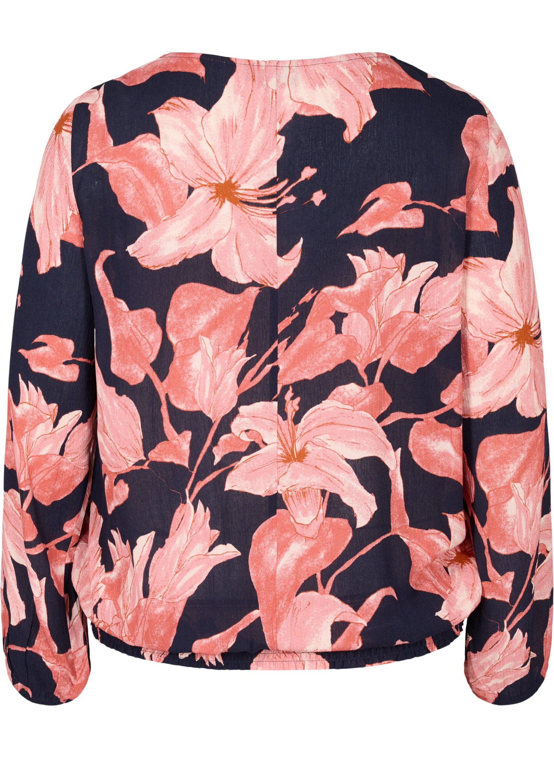Zizzi Viskosebluse med smock, N. Sky Sketch Flower, Packshot image number 1