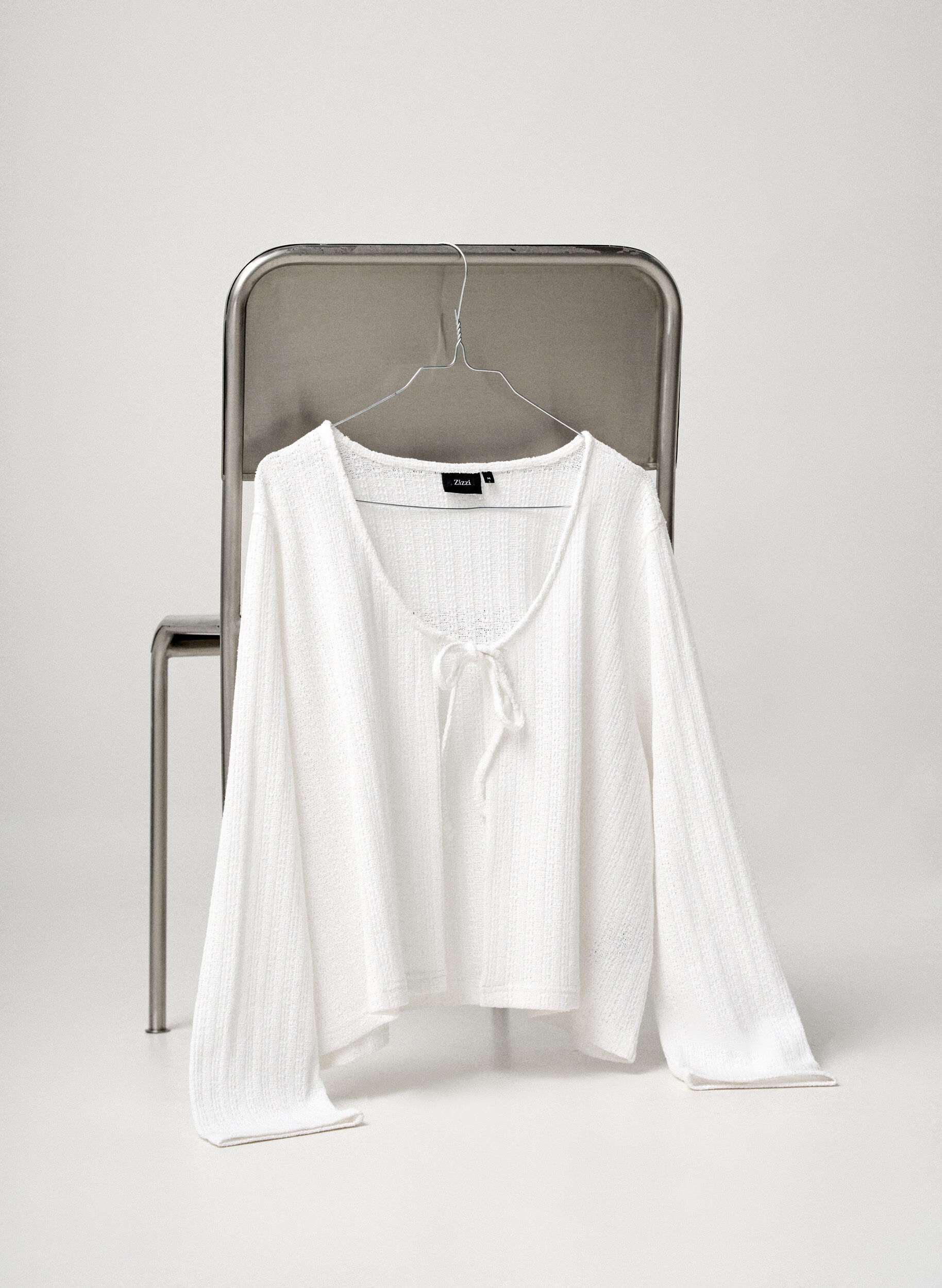 Zizzi Jersey cardigan med tekstur og knyting foran, Hvit, Image image number 0