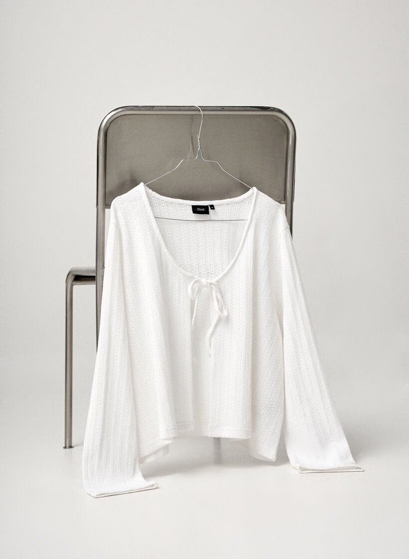 Jersey cardigan med tekstur og knyting foran, Hvit, Image image number 0