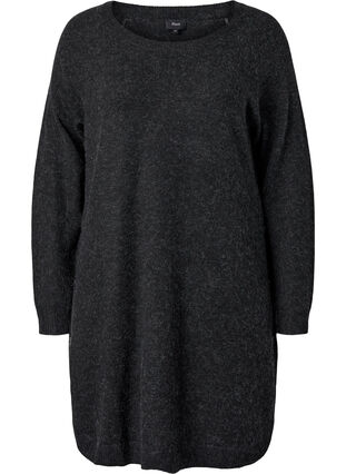 Melert strikket kjole med knapper, Dark Grey Melange, Packshot image number 0
