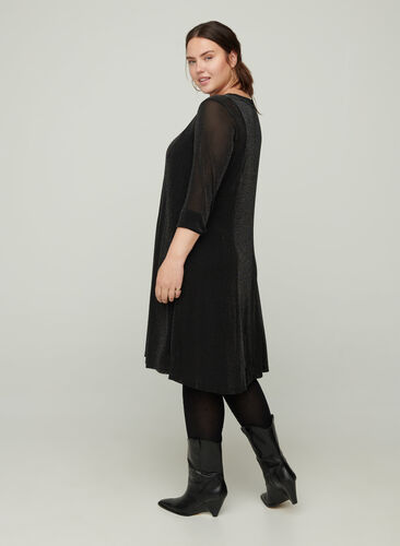 Langermet kjole med glimmer, Black, Model image number 1