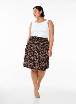 Zizzi FLASH – kort skjørt med vaffelsydd midje, Brun, Model image number 1