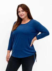Treningsbluse i viskose med knytedetaljer, Blue Wing Teal, Model