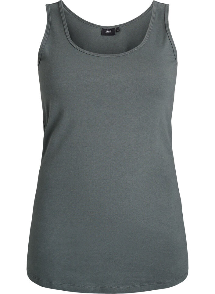 Ensfarget basic topp i bomull, Gr&oslash;nn, Packshot image number 0