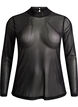 Tett sittende meshbluse med lange ermer, Svart, Packshot image number 0