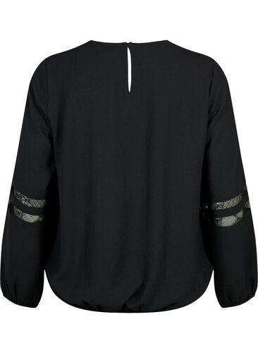 Bluse med lange ermer og blonder, Black, Packshot image number 1