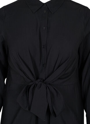 Skjortekjole med knyting og splitt, Black, Packshot image number 2