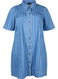 Kort denimskjortekjole med stripet mønster, Blue Denim Stripe