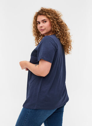 T-skjorte i bomull med blonder, Blue Nights, Model image number 1