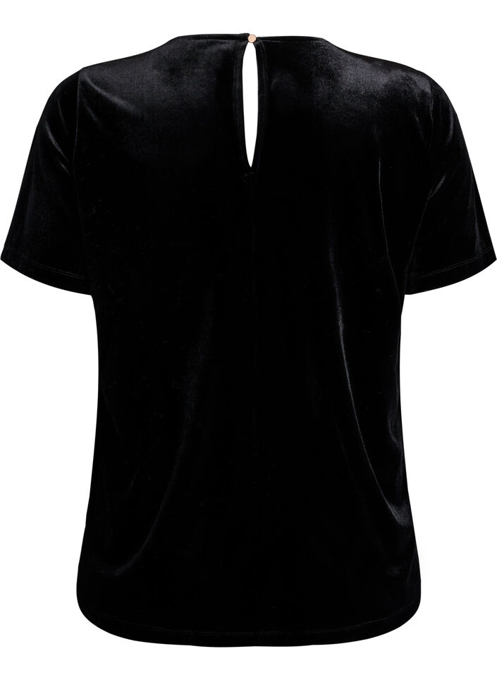 Kortermet velour topp, Svart, Packshot image number 1