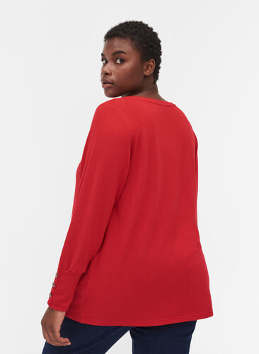 Langermet genser med knappedetaljer, Tango Red, Model image number 1
