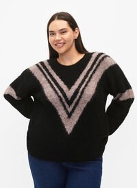 Strikket genser med stripete detaljer, Black Comb, Model