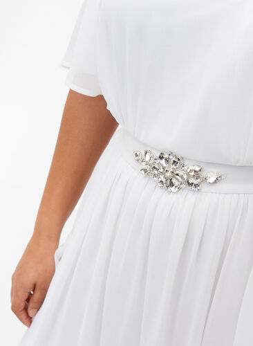 Maxikjole med draperinger og korte ermer, Bright White, Model image number 3