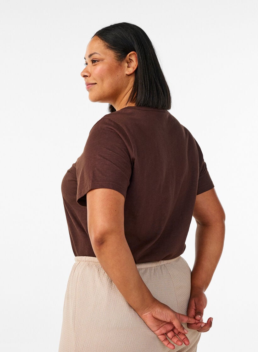 T-skjorte med knappdetalj, Brun, Model image number 2