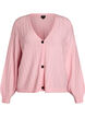 Cardigan med ribbet tekstur og ballongermer, Rosa, Packshot image number 0