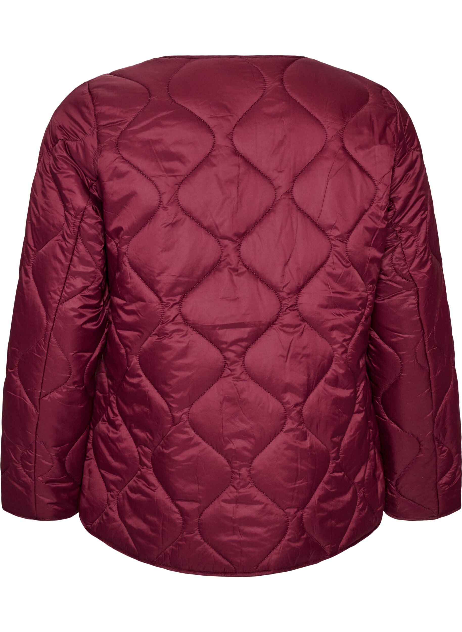 ZizziQuiltet jakke med trykknapper og rund hals, M&oslash;rk Bordeaux, Packshot image number 1