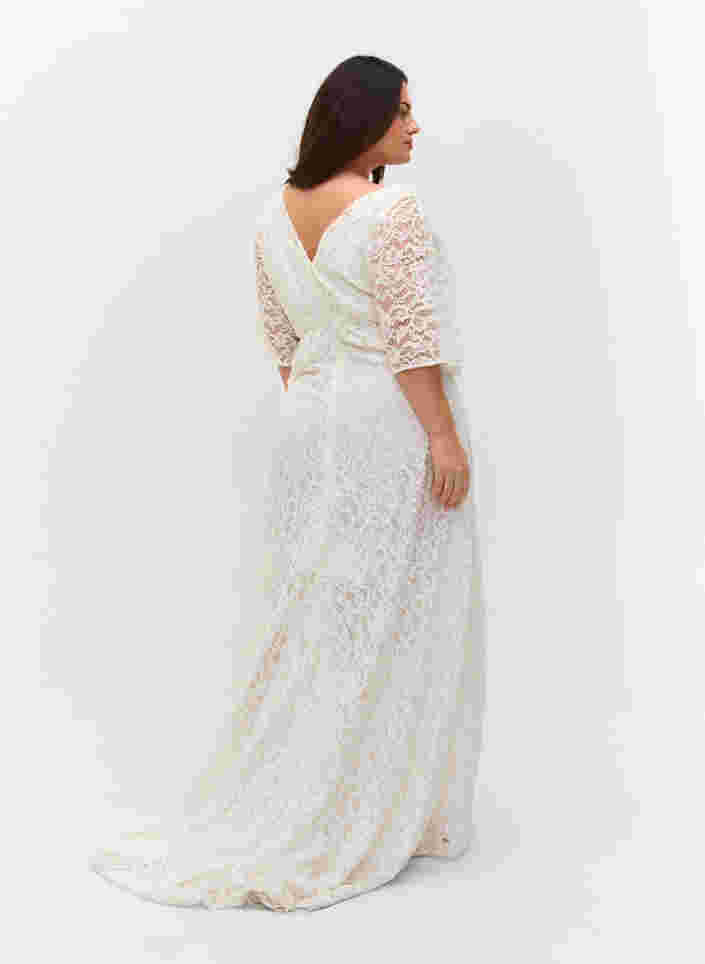 Brudekjole med blonder og splitt, Star White, Model image number 1