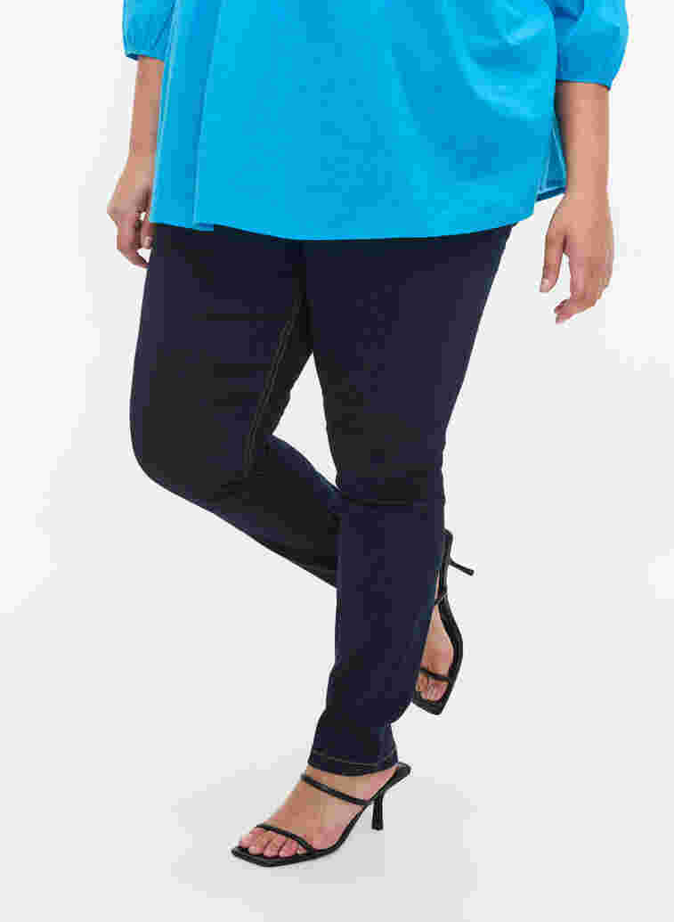 Ekstra slim Nille jeans med høyt liv, Blue denim, Model image number 1
