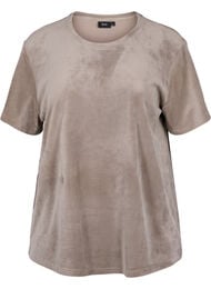 Kortermet T-skjorte i velur, Taupe Gray