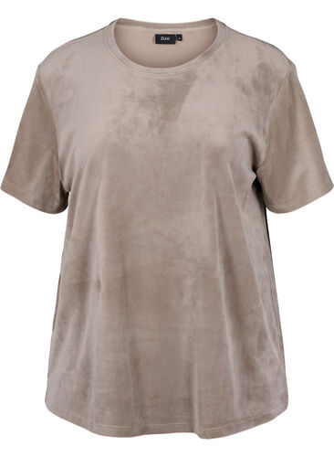 Kortermet T-skjorte i velur, Taupe Gray, Packshot image number 0