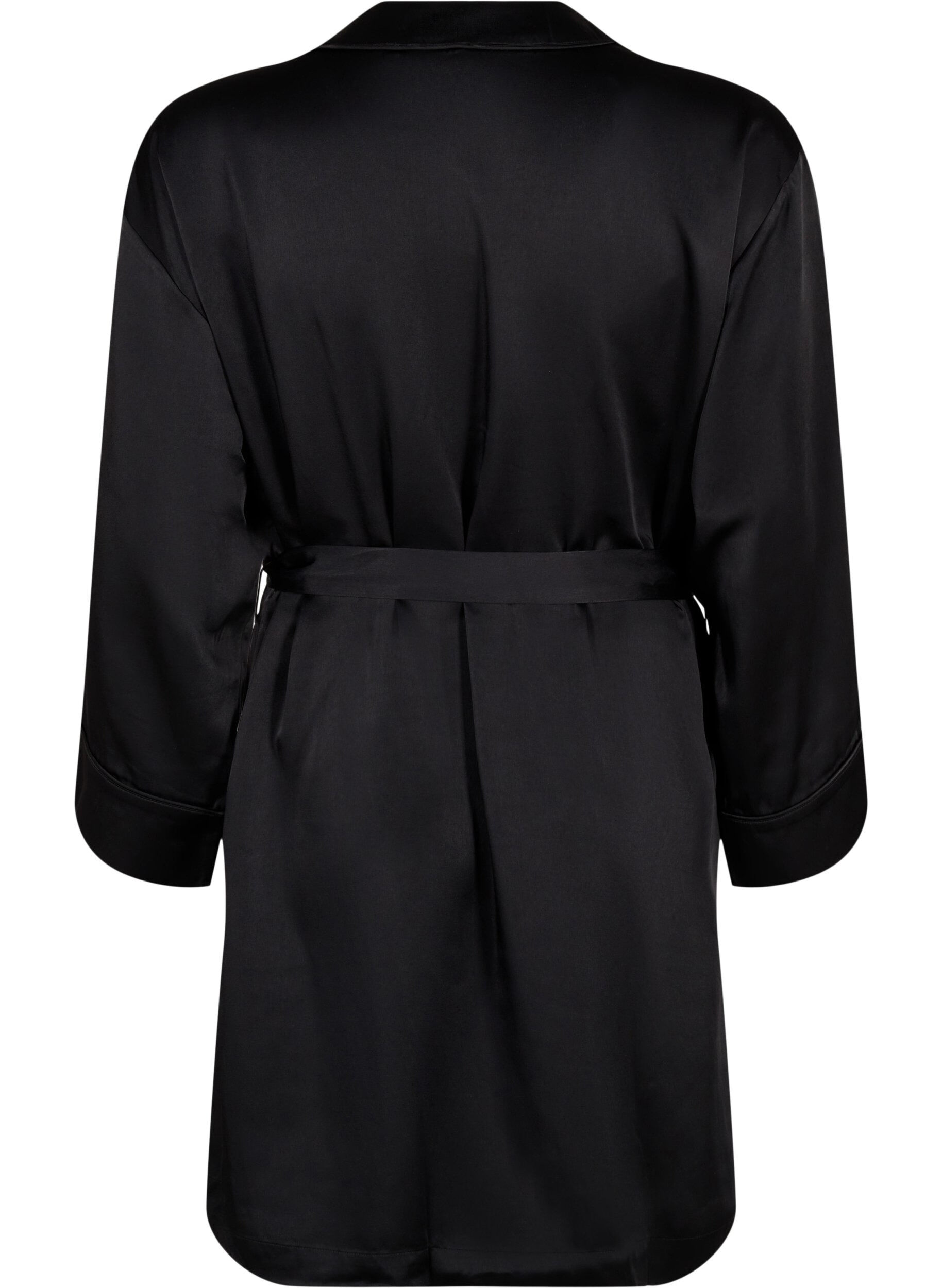 Zizzi Kimono i sateng med belte, Black, Packshot image number 1