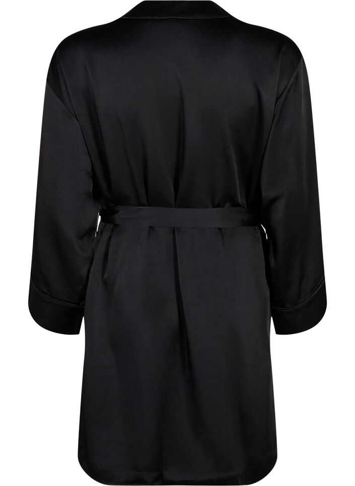 Kimono i sateng med belte, Black, Packshot image number 1